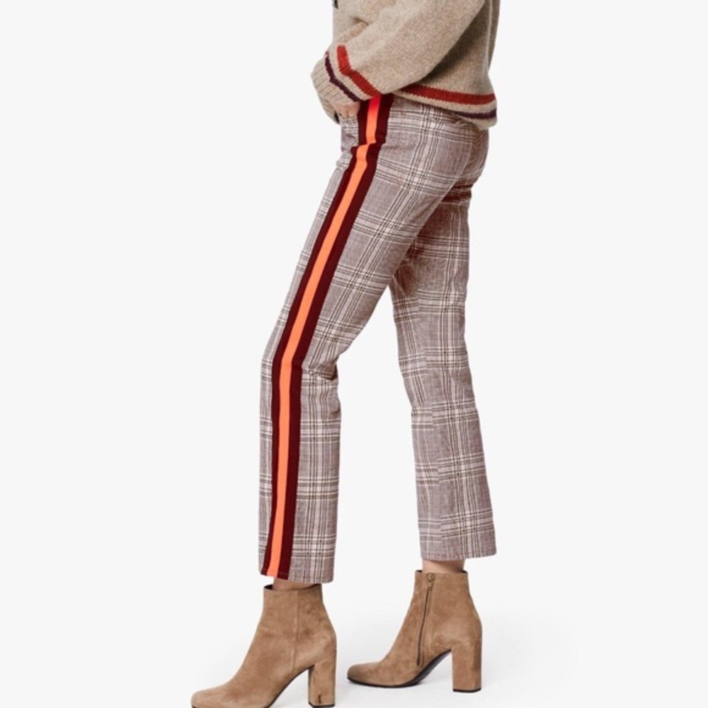 NWT Mother The Insider Plaid Ankle Jeans Plum Pink